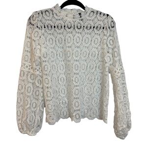 Aqua White Lace Sheer Blouse Small